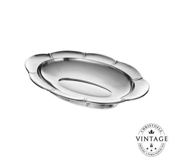 Bread Basket on Foot Lobes et Godrons Gallia, Silverware - Vintage