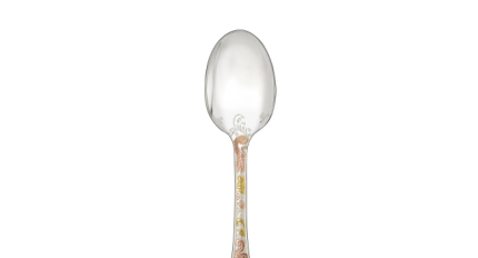 christofle partially gilded silver plated dessert spoon - pink and yellow gold 1