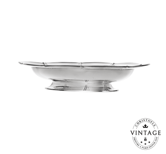 Bread Basket on Foot Lobes et Godrons Gallia, Silverware - Vintage