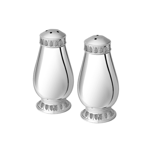 Clear Glass Round Salt and Pepper Shaker Set With Fancy Border 