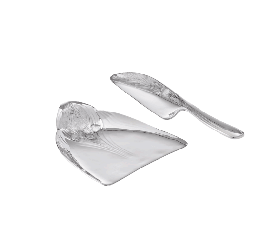 christofle silver-plated pine cone crumbs tray & knife  1