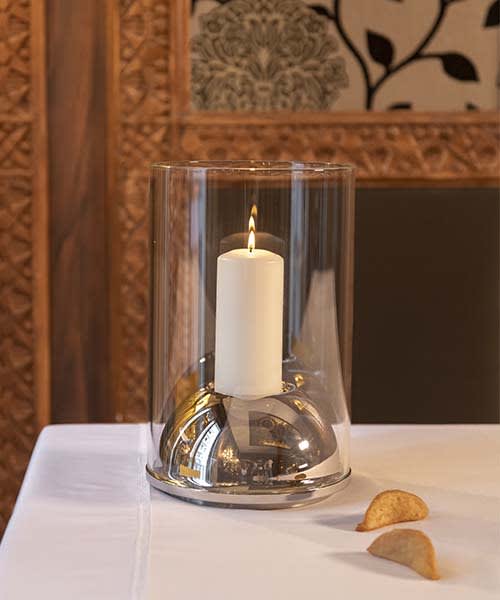 Large Stainless Steel Hurricane Candle Holder - Oh de Christofle   Large Stainless Steel Hurricane Candle Holder - Oh de Christofle