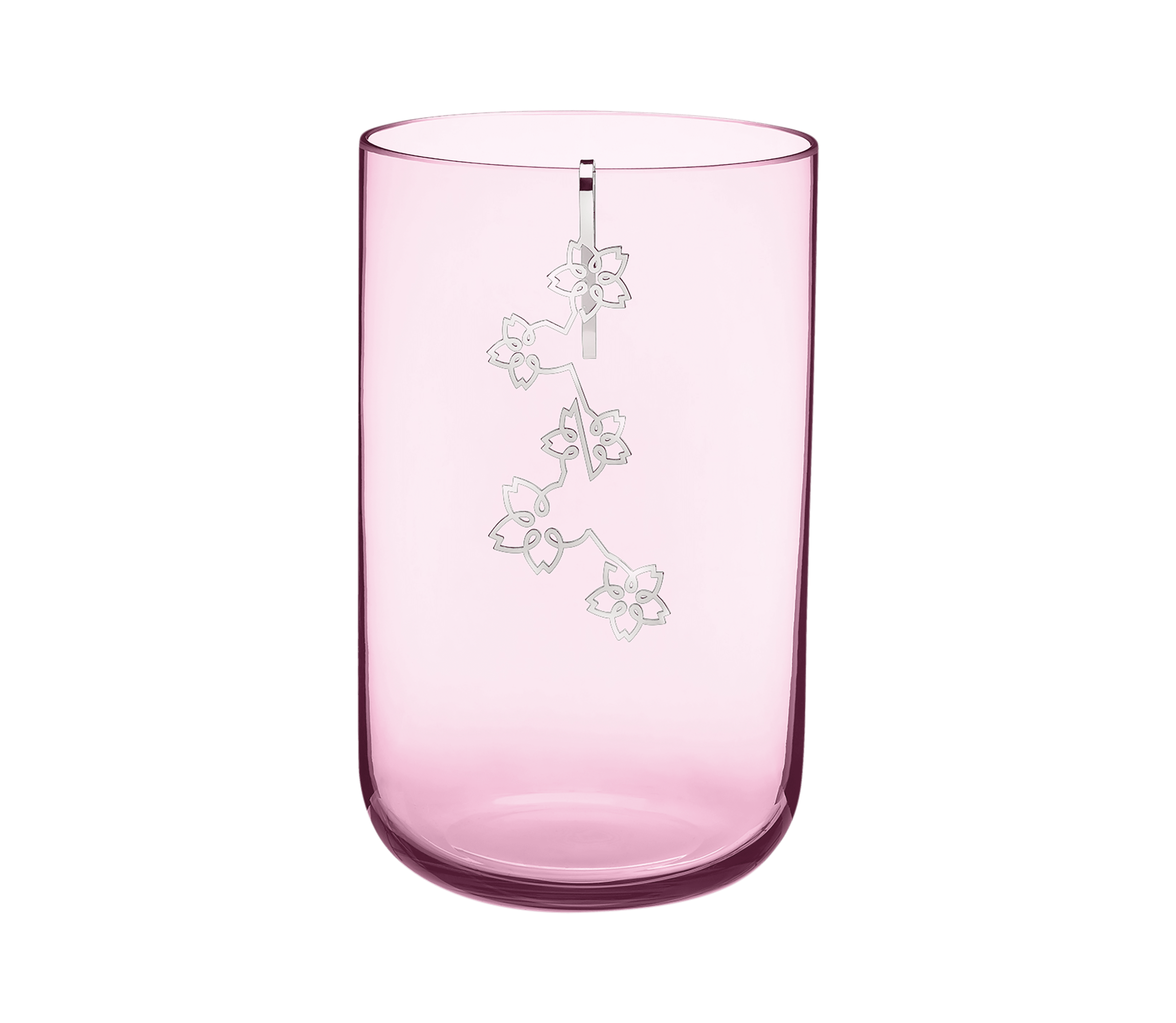 christofle Medium Pink Glass Vase With Mobile Silver Plated Ornement