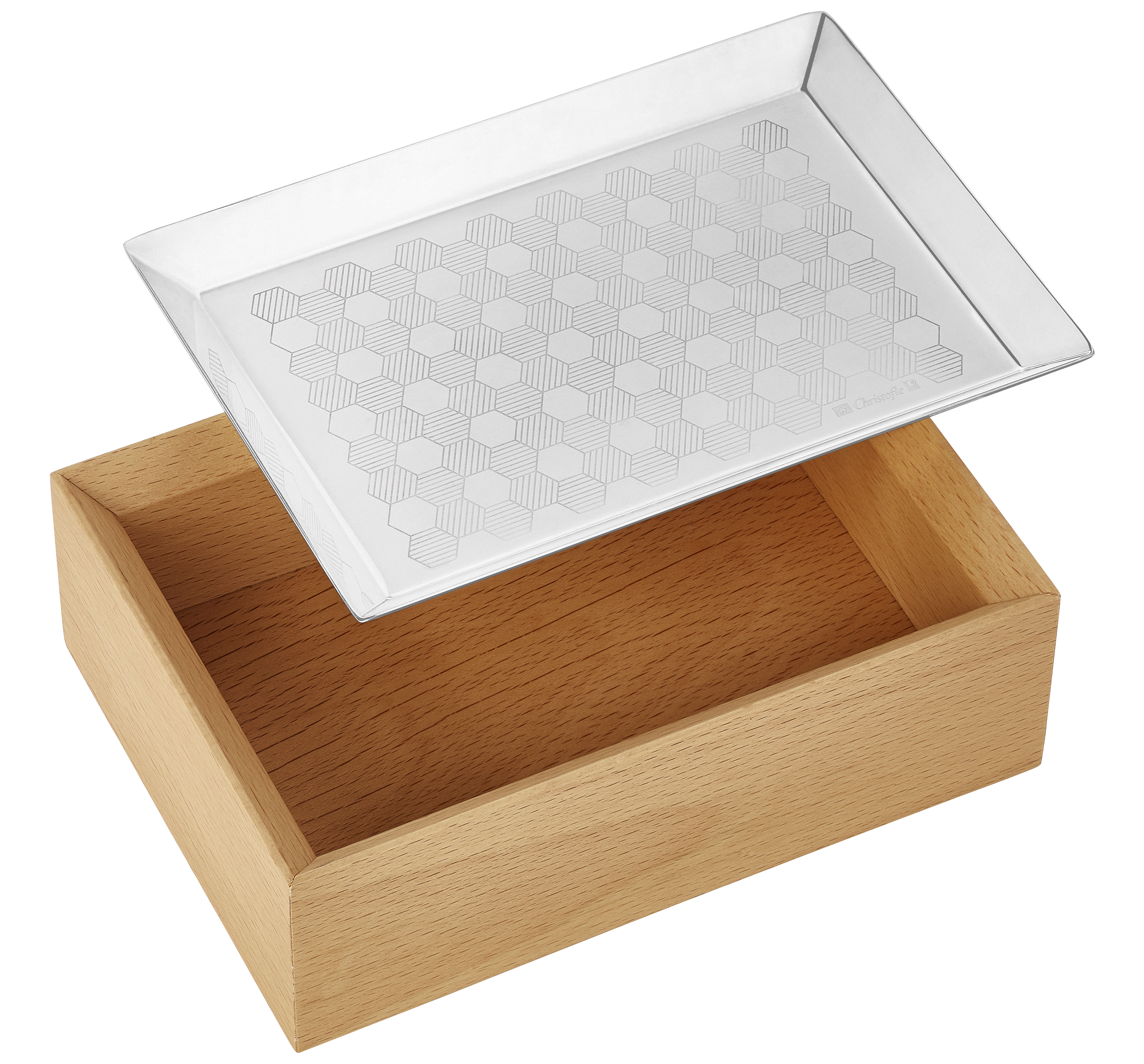 christofle silver-plated & beech wood box   3