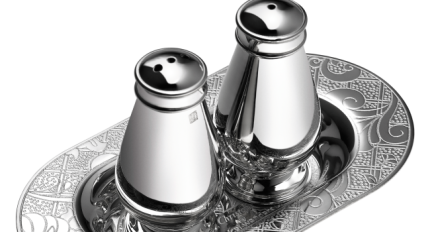 Silver Plated Salt and Pepper Shakers with Tray