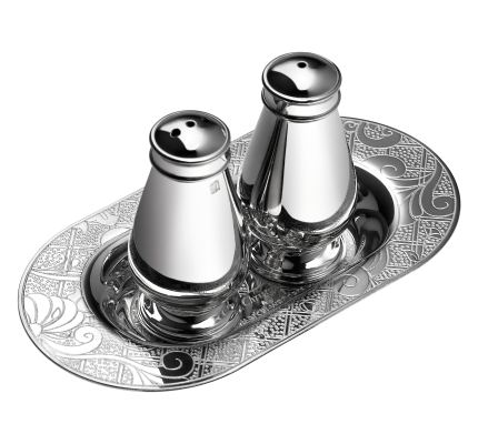 christofle silver plated salt and pepper shakers with tray 1