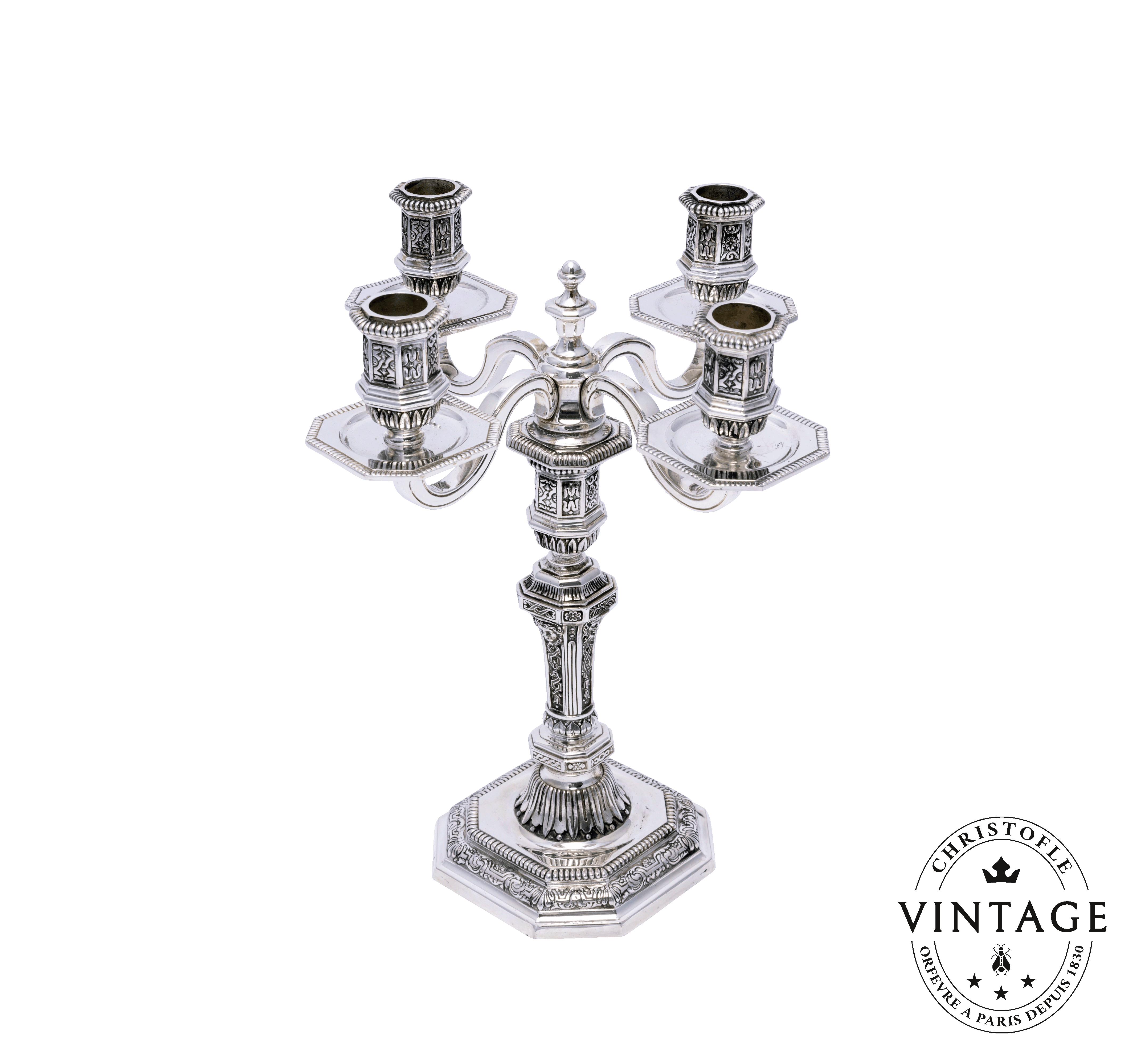 christofle candélabre 4 feux argenté - vintage 1
