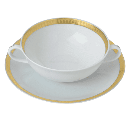 christofle porcelain soup bowl and saucer gold finish 1