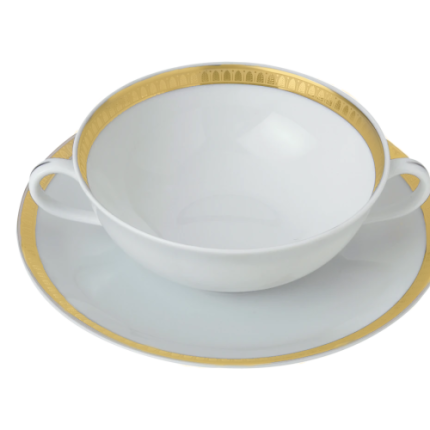 Porcelain Soup Bowl and Saucer Gold Finish