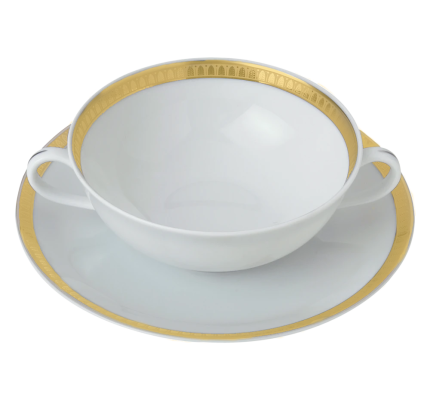 Porcelain Soup Bowl and Saucer Gold Finish