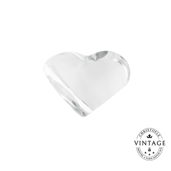 Vintage Crystal Pebble Paperweight Heart Amour - Front