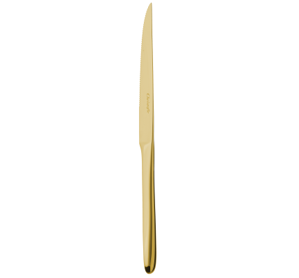 Gold Stainless steel steak knife with serrated blade