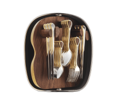 24-Piece Partially Gilded Silver-Plated Flatware Set with Shell