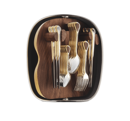 24-Piece Partially Gilded Silver-Plated Flatware Set with Shell