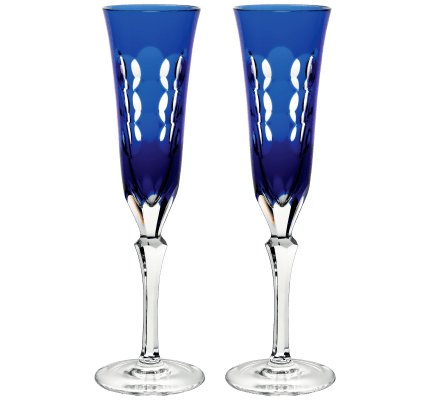 christofle set of 2 crystal blue champagne flutes 1