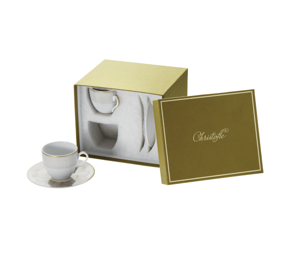 christofle 2 porcelain coffee cup and saucers gold finish 1
