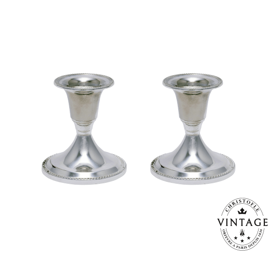 christofle paire de 2 petits bougeoirs argentés - vintage  1