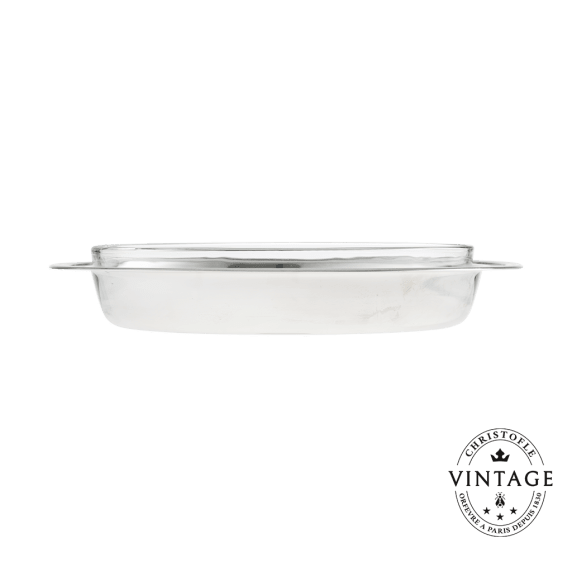 Silvered Vintage Oval Gratin dish 37 cm  - front