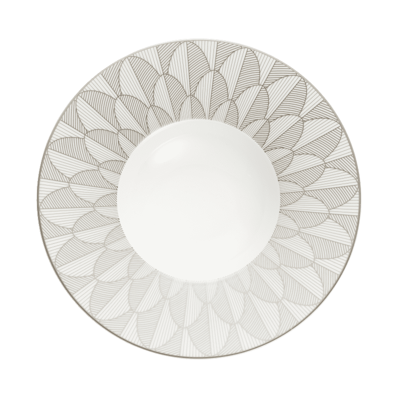 Christofle Malmaison Impériale Porcelain Large Rim Plate Platinum Finish