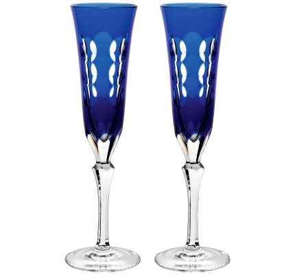 christofle set of 2 crystal blue champagne flutes 1