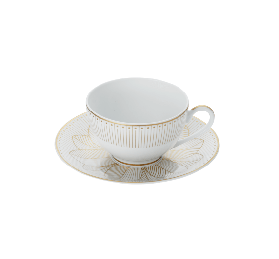 christofle set of 2 porcelain tea cup and saucers gold finish 0
