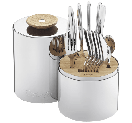 christofle 24-piece stainless steel flatware set with storage capsule 1