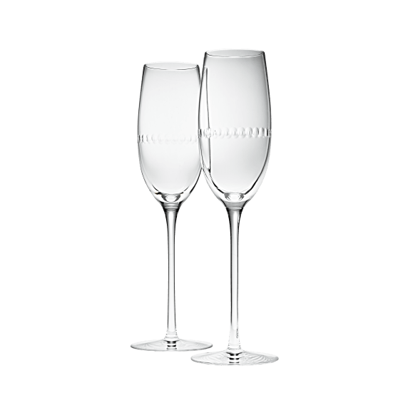 Set of 2 Lead-Free Crystal Champagne Flutes Perles