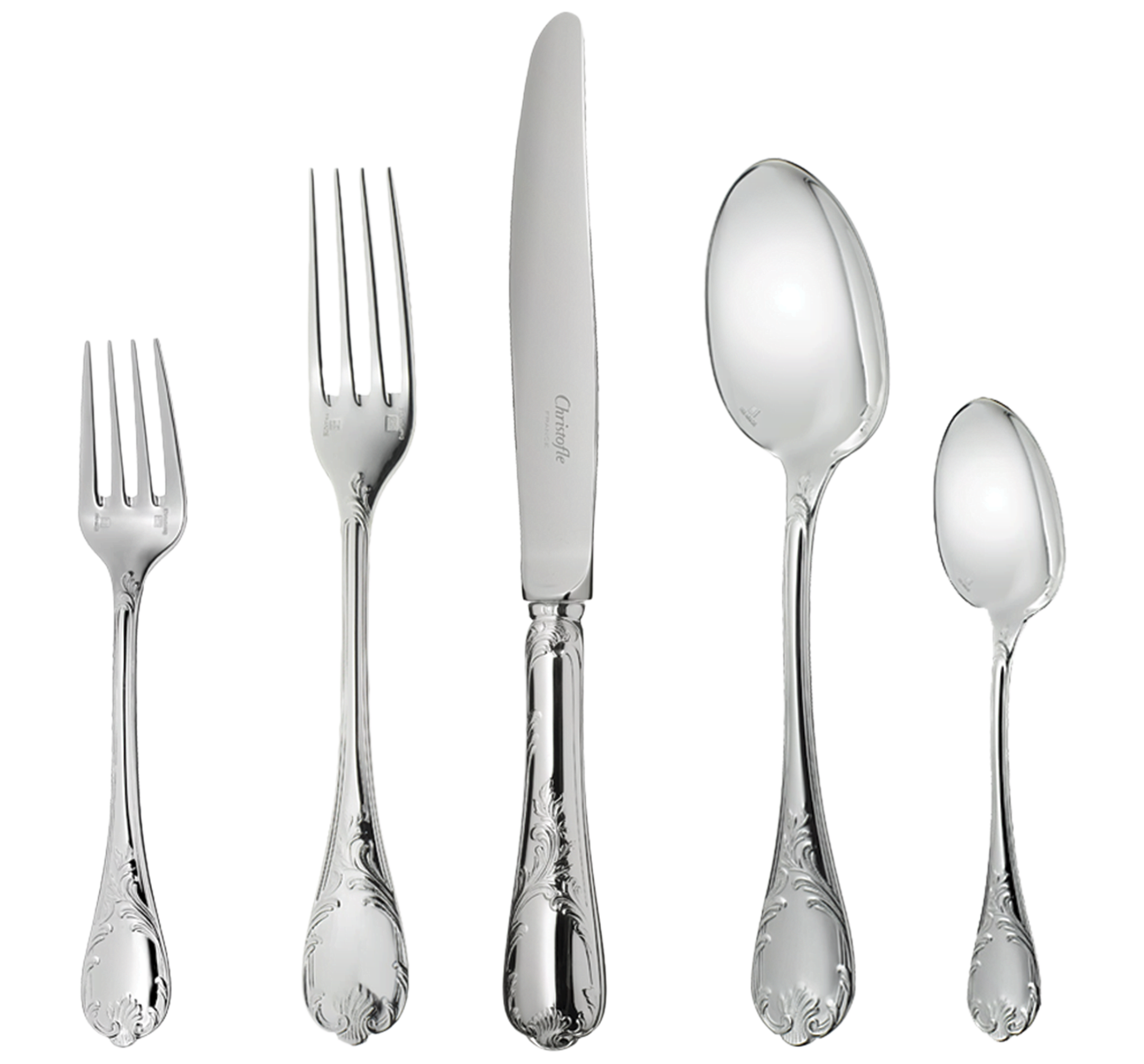 Christofle Silverplate Flatware Set in Marly Pattern 119 Pieces