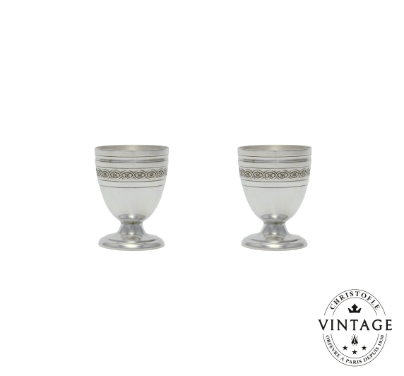christofle set of 2 egg cups for 2 people, silverware - vintage 1