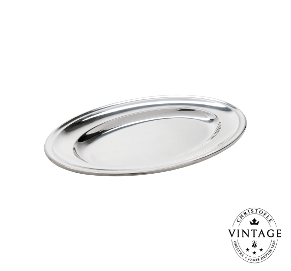 christofle oval plate 44 cm bord uni, silverware - vintage 1
