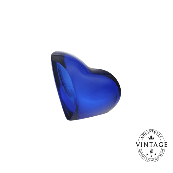 Vintage Crystal Pebble Paperweight Heart - Blue 3/4