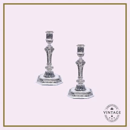 christofle silvered vintage candlestick duo 0