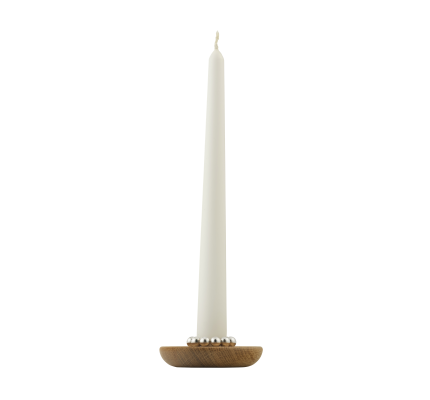 Silver-Plated and Oak Candle Holder