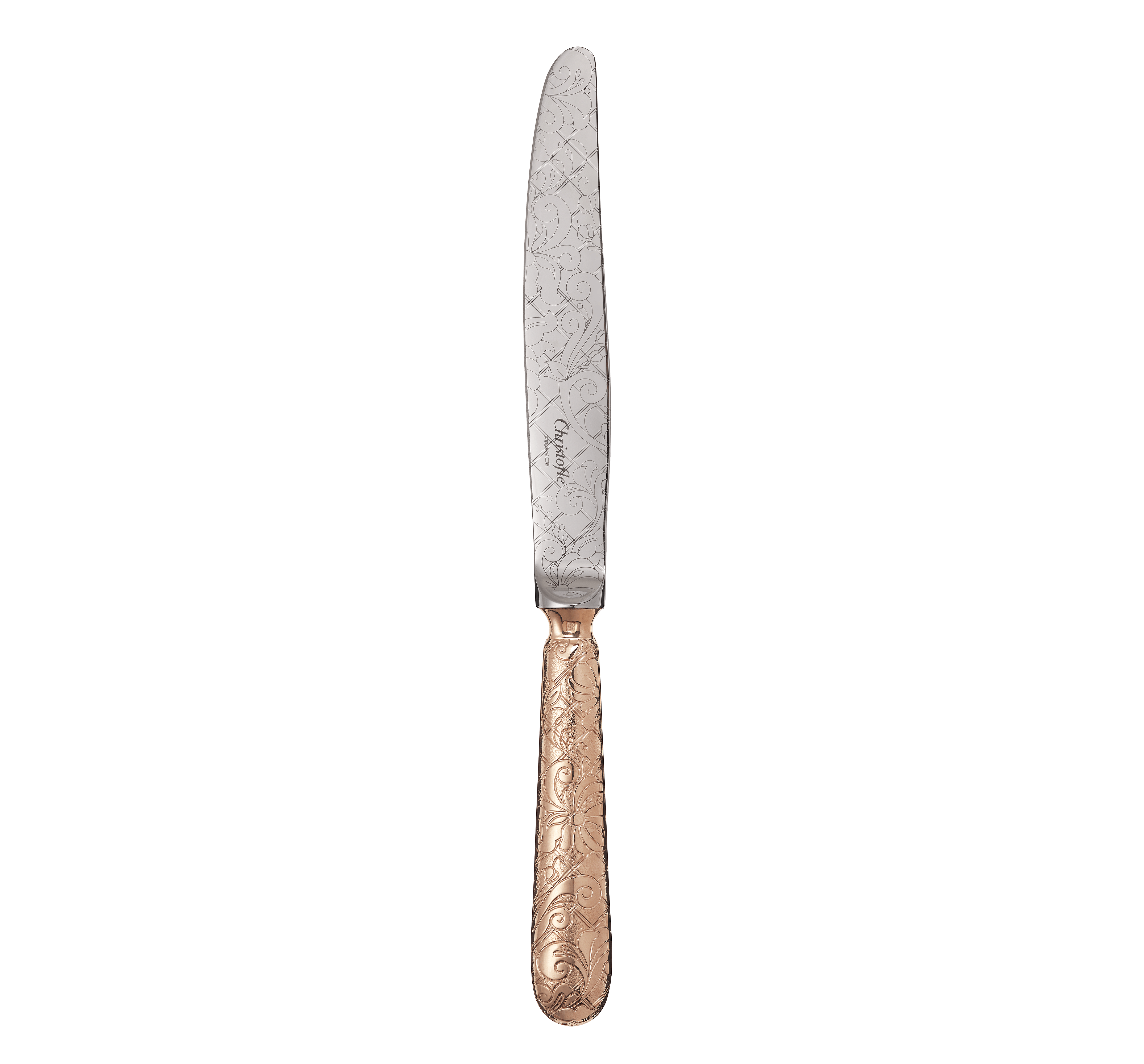 christofle couteau de table en métal argenté - dorure totale or rose 1