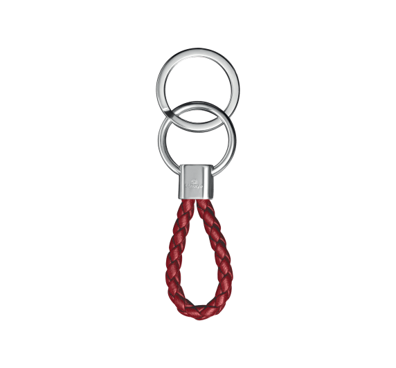 christofle porte-clés en cuir et métal argenté rhodié rouge 1