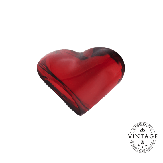 Vintage Crystal Pebble Paperweight Heart - Red front