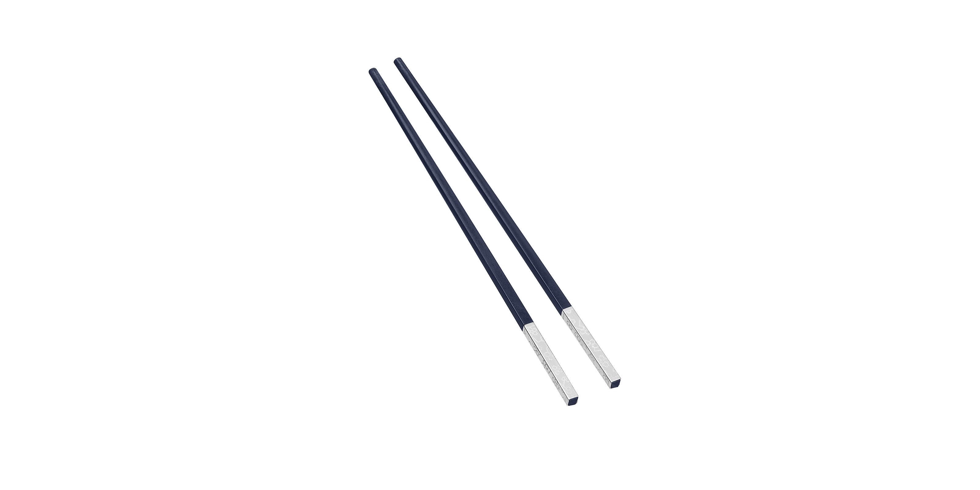 Pair of blue chopsticks in wood and silver metal