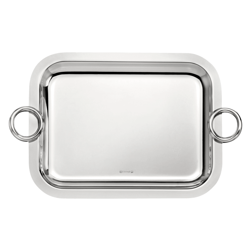 Christofle Silver Plated Rectangular Tray with Handles Vertigo