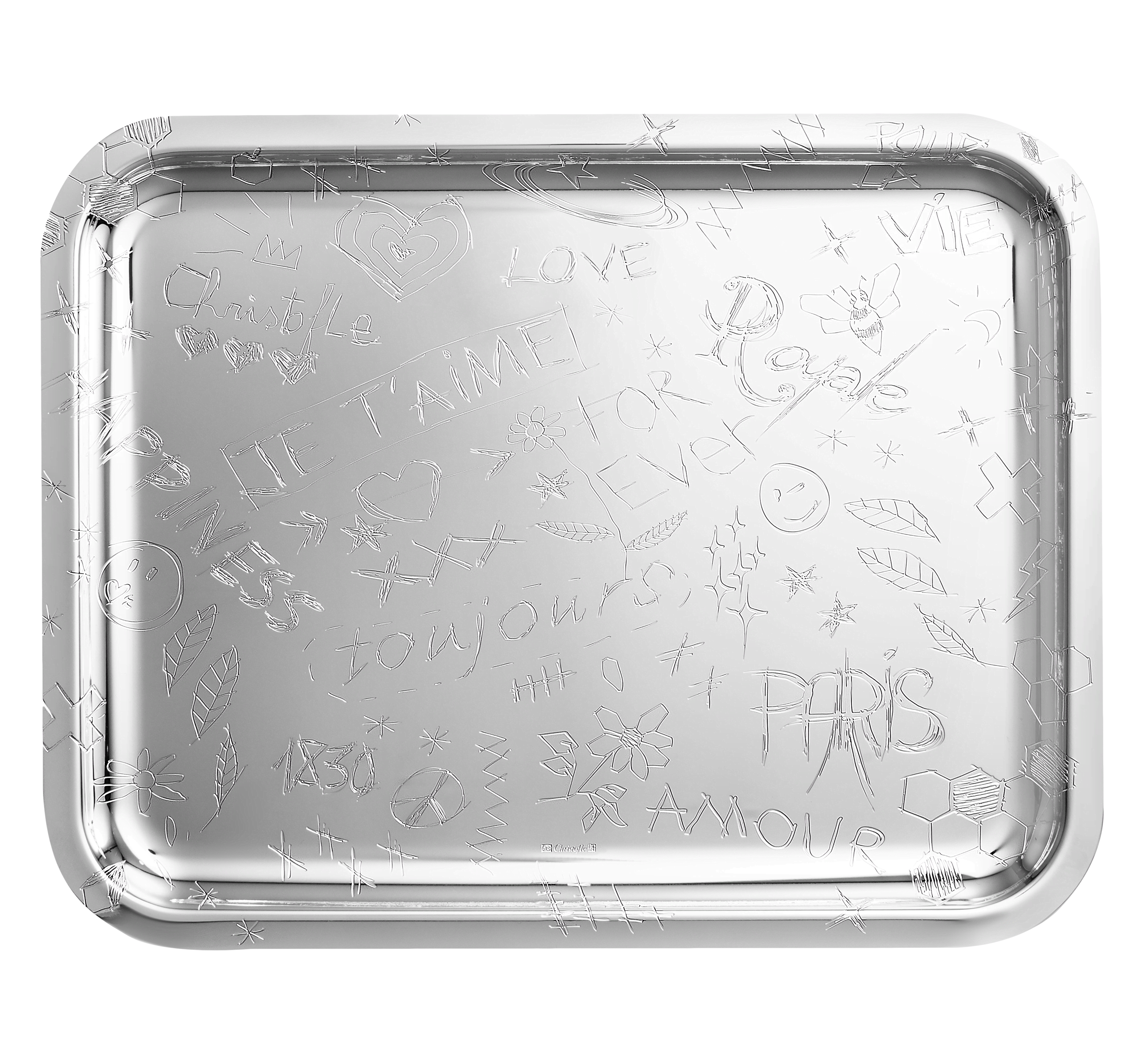 Rectangular tray 36x28cm Graffiti Silver plated Rectangular tray 36x28cm Graffiti Silver plated