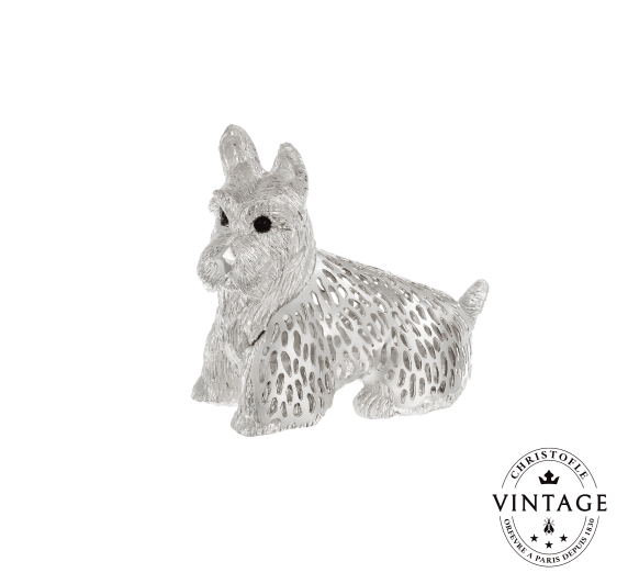 christofle sitting scottisch terrier puppy, silverware - vintage 1