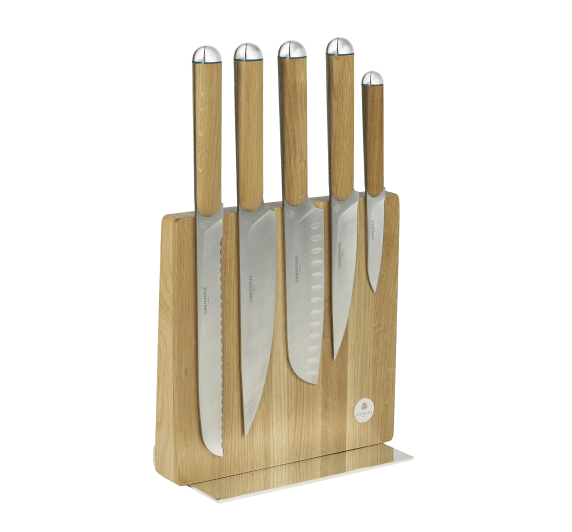 christofle knives block and cookbook/tablet holder in silver plated and oak 4