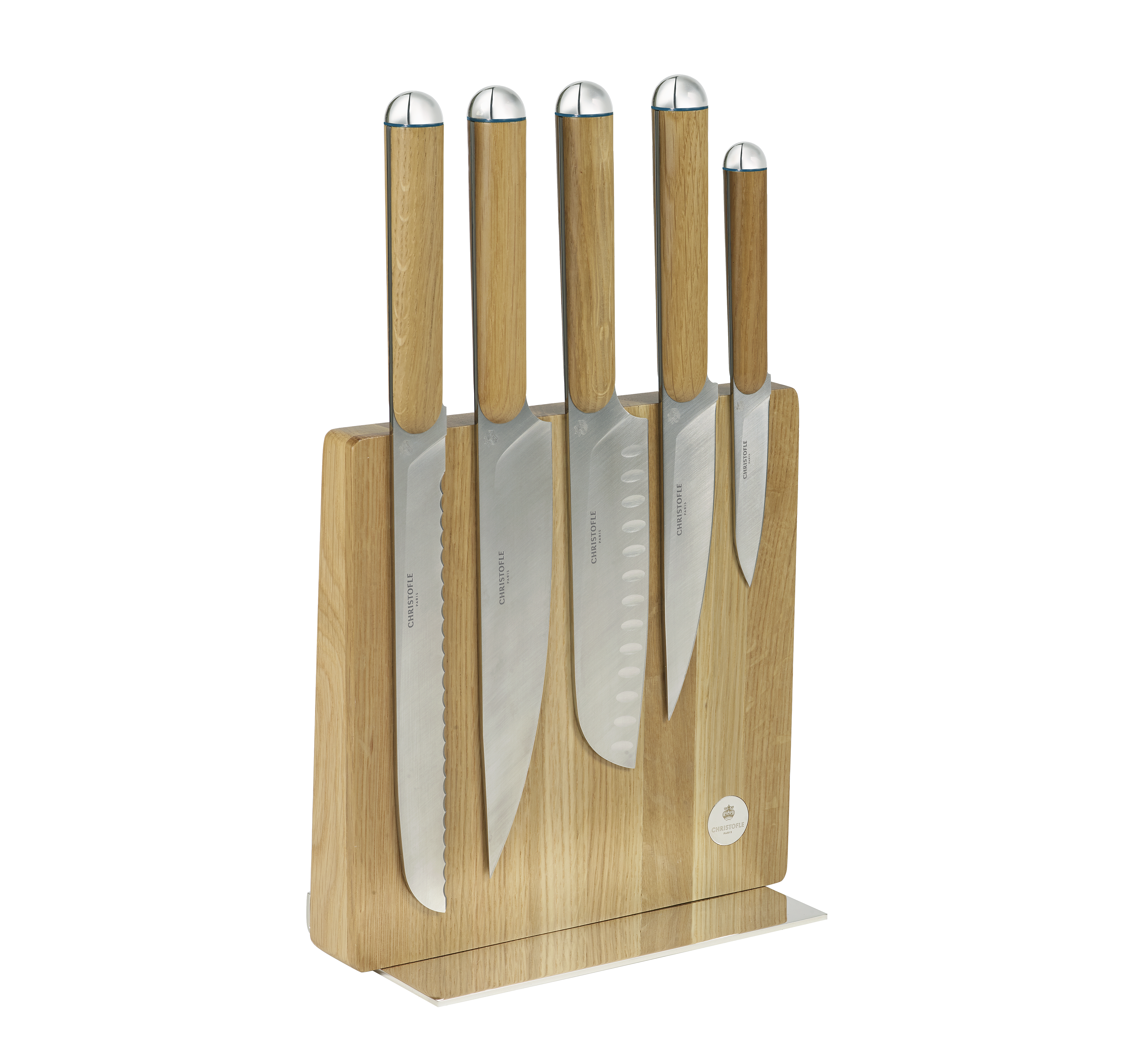 christofle support pour couteaux et tablette en chêne et métal argenté 4