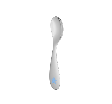 christofle silver plated baby spoon, blue star pattern 0