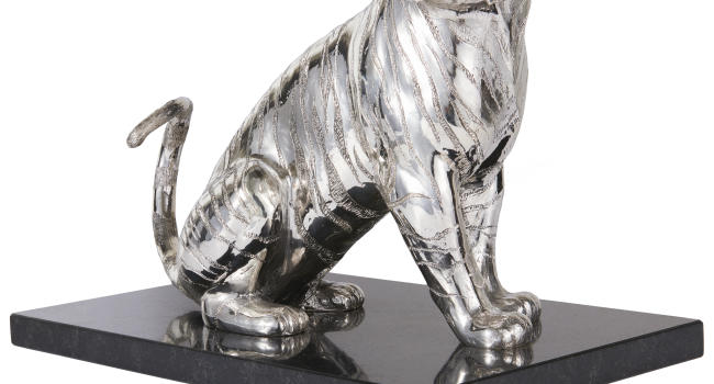 christofle sitting tiger sterling silver - haute orfèvrerie 1