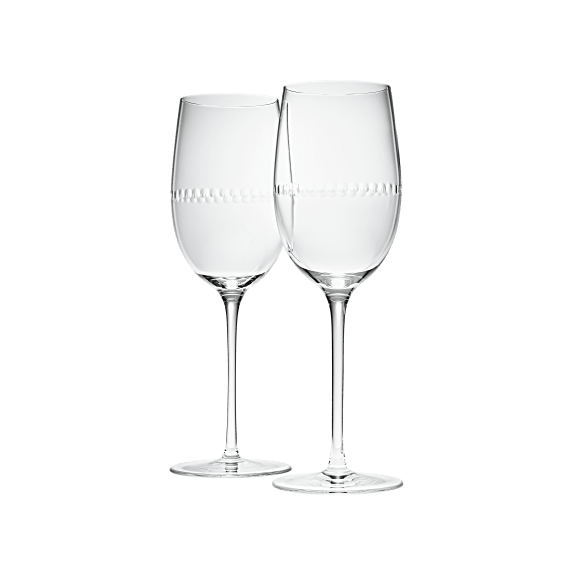 Set of 2 Lead-Free Crystal White Wine Glasses Perles