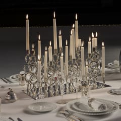 Bougeoir Chandelier Art Déco Memphis Double Feux Métal Argenté et Bois | €86 Bougeoir Chandelier Art Déco Memphis Double Feux Métal Argenté et Bois | €86