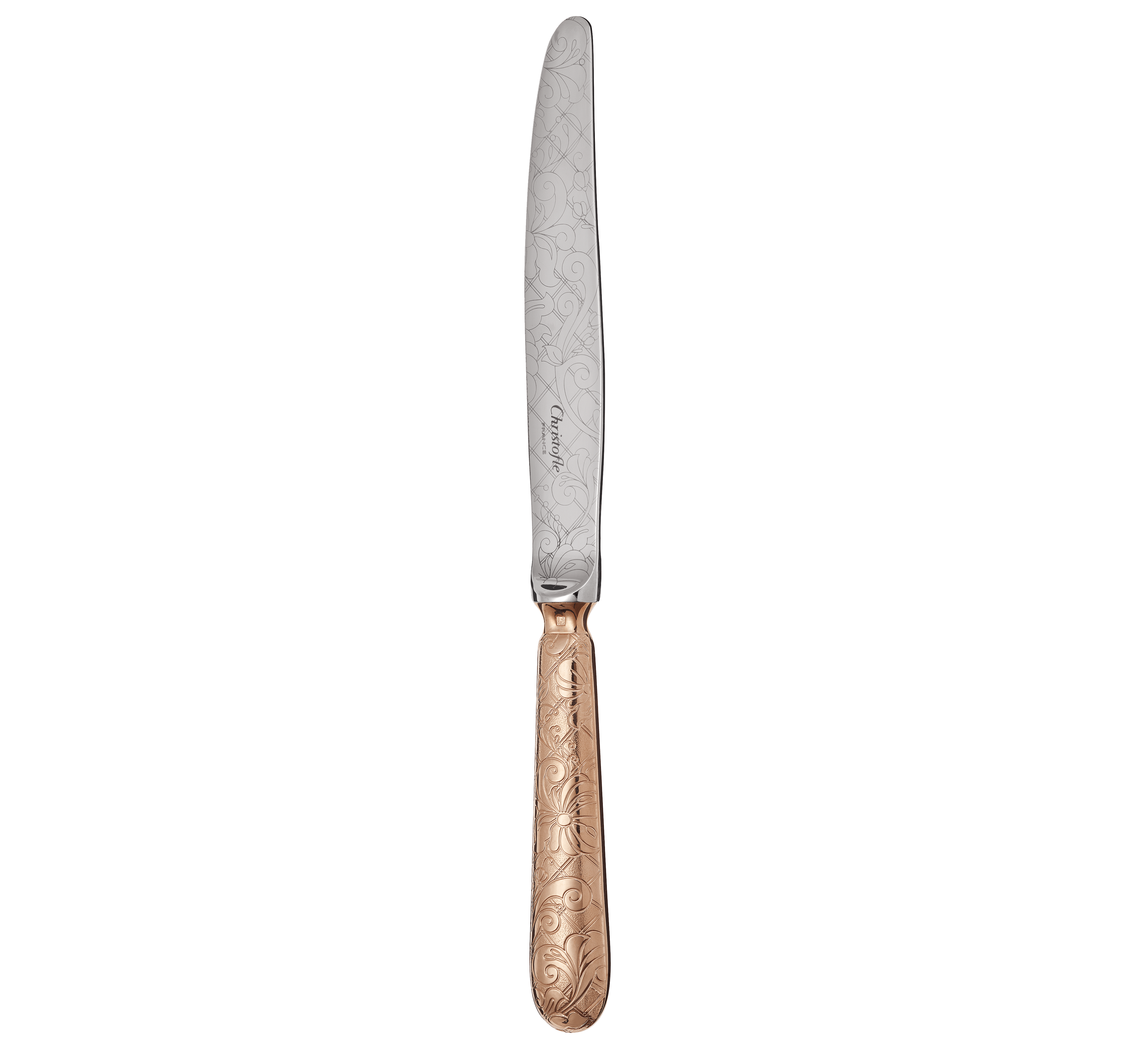 christofle couteau de table en métal argenté - dorure totale or rose 2