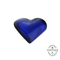 Vintage Crystal Pebble Paperweight Heart - Blue Front