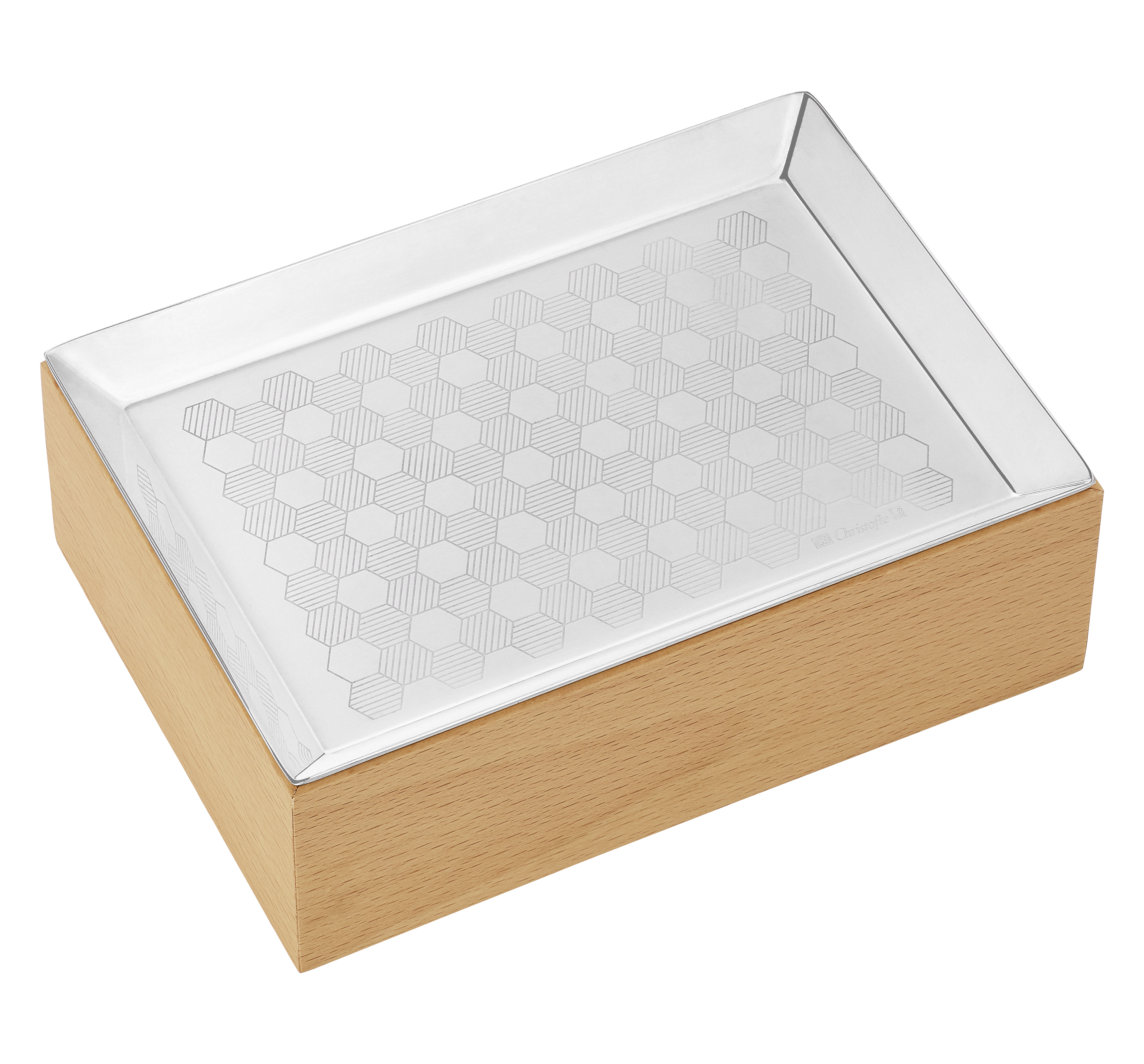christofle silver-plated & beech wood box   4