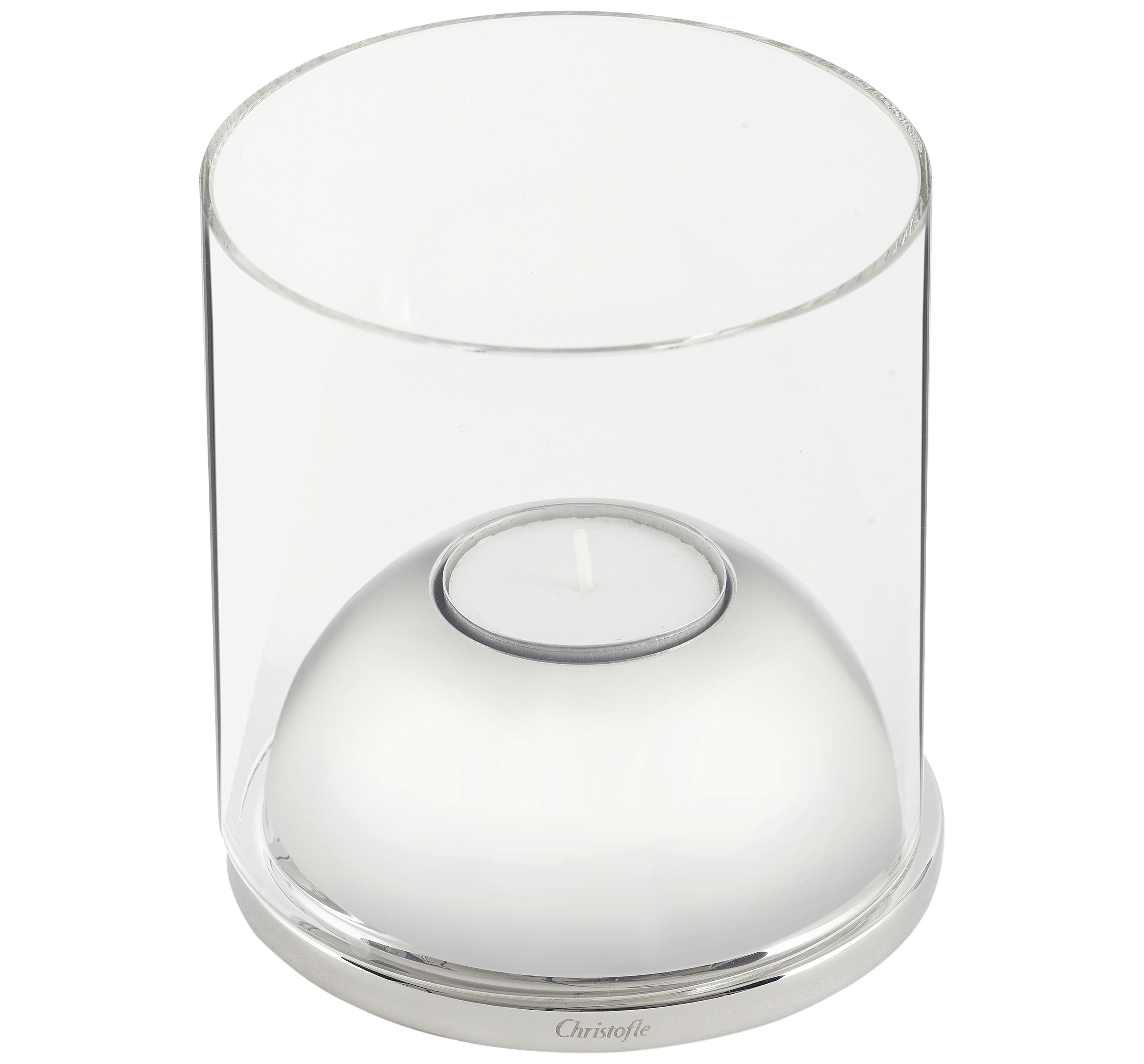 christofle photophore petit modèle en acier et borosilicate 2